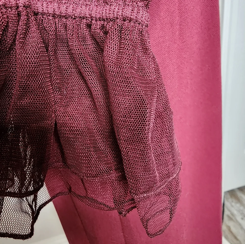 Staud Mesh Long Sleeve Cut-Out Maxi Dress in Maroon Size 4 New With Tags - Picture 5 of 10